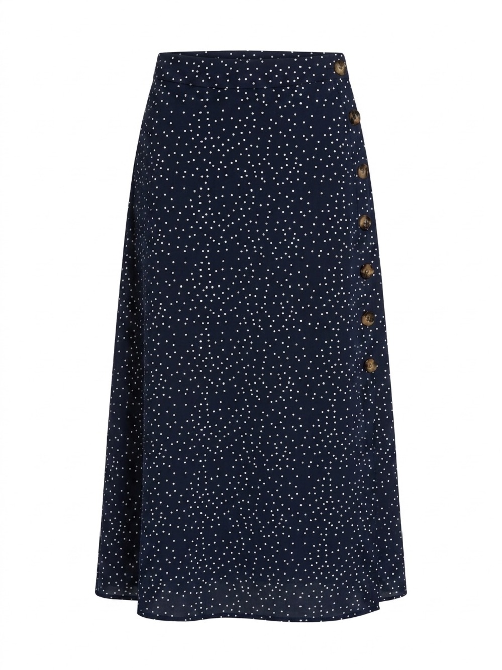 SHEIN Navy Polka Dot Midi Skirt with Side Button Detail